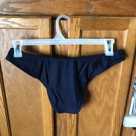 NWT J Crew Women’s Navy Blue Curved Waist Cheeky Bikini Bottom Size M Beach - Picture 7 of 10